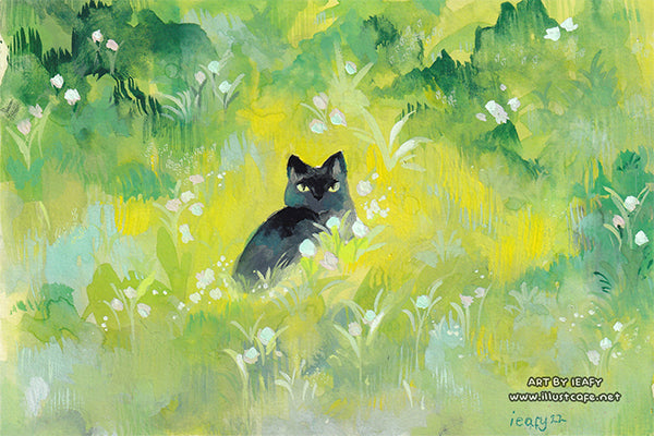 Black Cat Postcard [Ieafy] – IllustCafe