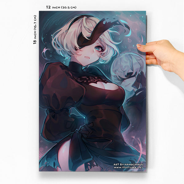 KARMA-X Poster Tessuto Anime Nier Automata – Kakemono 60x90 Cm Con 2B E 9S – Stampa Su Tela, Tubi In Alluminio