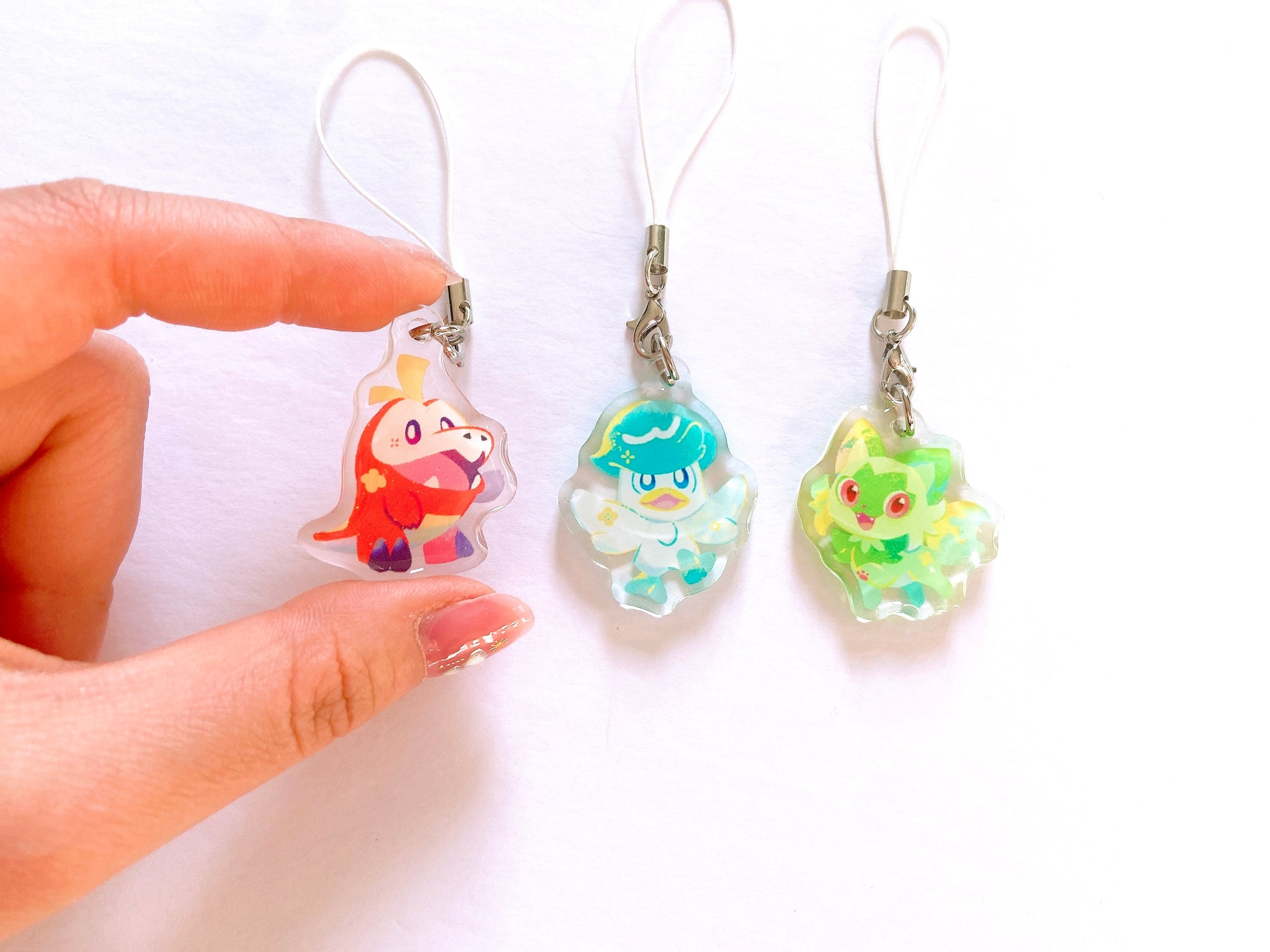 Paldea starter pokemon Mini Charms (1.5 Inch Clear Acrylic) [Meowkuro]