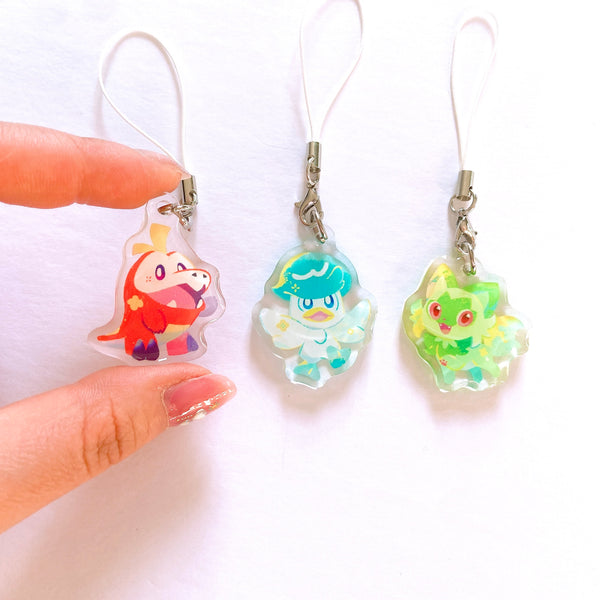 Paldea starter pokemon Mini Charms (1.5 Inch Clear Acrylic) [Meowkuro]